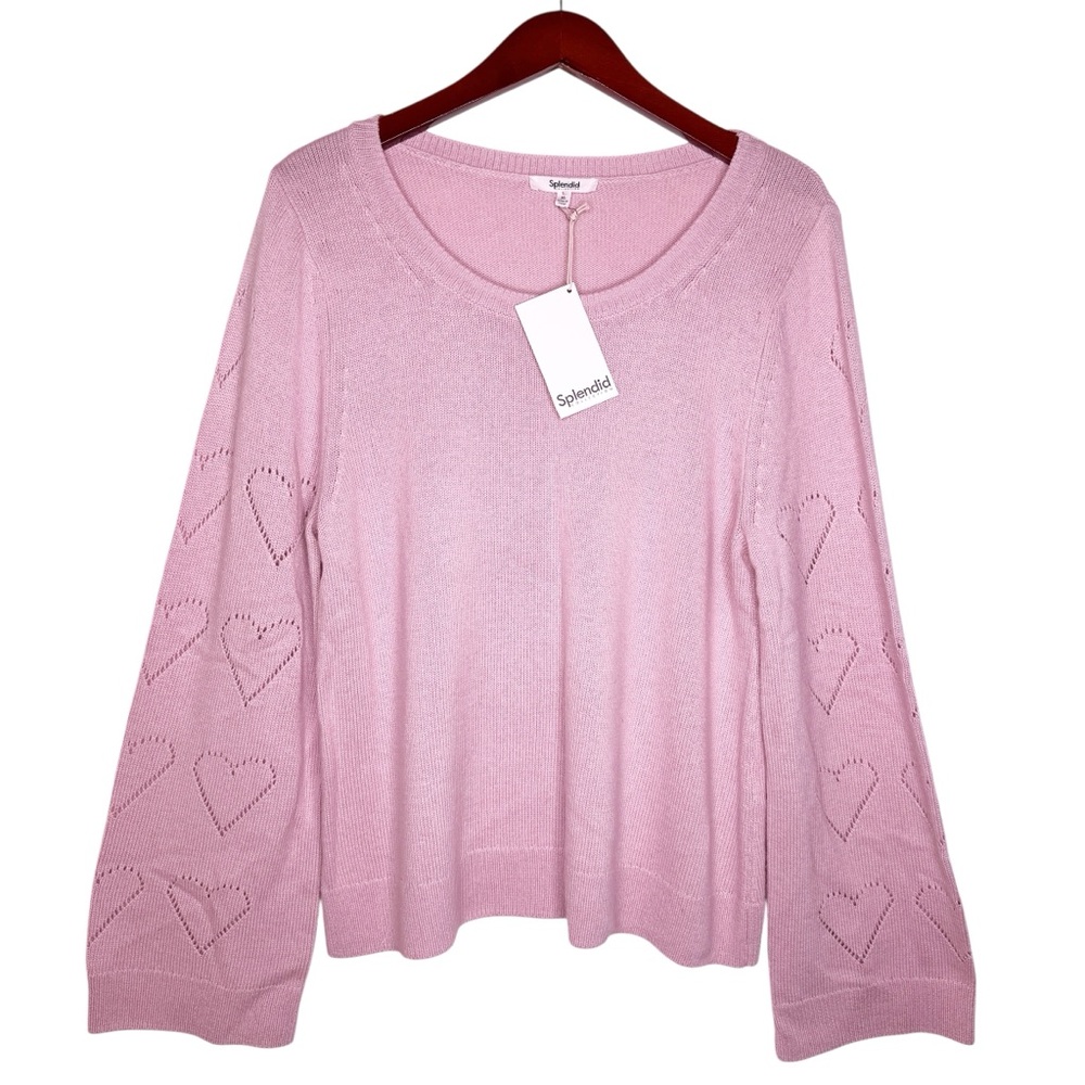 SPLENDID NWT Bullock Heart Sleeve Pointelle Sweater Size XL in Petal Pink